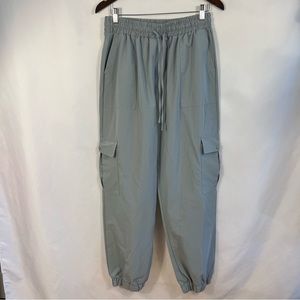 MissLook Womens Cargo Pants Elastic Waist Size XL Gray Joggers Drawstring